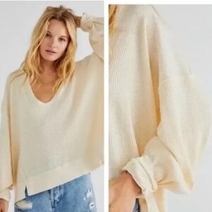Free People Santa Clara Thermal Top NWT Size Medium Alabaster Ivory
